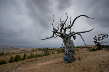 sculpture "keeper of Lake Baikal" on the island of Olkhon on Lake Baikal