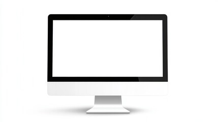 Fototapeta premium Minimalist blank white desktop computer monitor screen on stand.