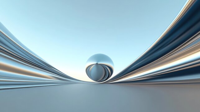 Curved lines create dynamic movement leading to reflective spher