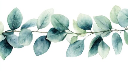 A watercolor illustration of green leaves on a branch, ideal for nature-themed designs.