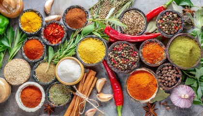 Set of different Indian spices for making food tasty. Generated with AI