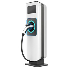 A Modern Eco Friendly Electric Car Charging Station Isolated on Transparent Background