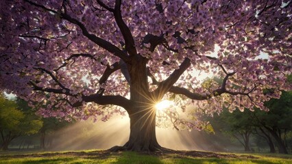 Obraz premium Bright and Unique Spring Landscape. Colorful Nature Background with Flowers and Greenery for Design, Creativity, and Inspiration