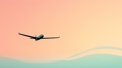 Obraz premium A serene silhouette of an airplane flying across a colorful sky at sunset, symbolizing adventure and travel.