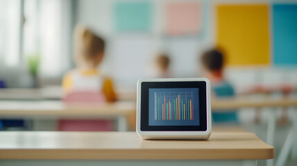 Classroom with Air Monitor on Teacher's Desk Promoting Healthy Indoor Environment