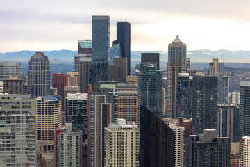 Seattle Washington Downtown and Mountains