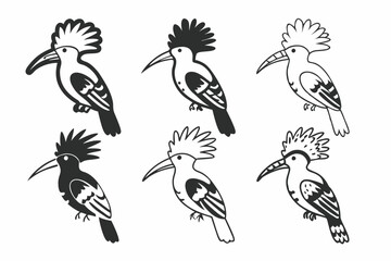 set of Hoopoe Bird silhouette vector illustration