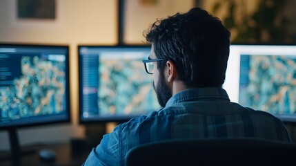 Cybersecurity Expert Monitoring Threats on Multiple Screens in Real-Time