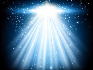 Fototapeta premium Bright celestial light beams radiating from a central source, illuminating a starry night sky