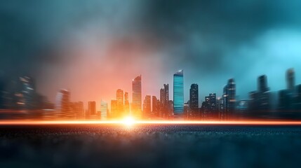 Fototapeta premium Glowing futuristic cityscape with neon lit skyscrapers and vibrant chromatic lights in a dynamic urban landscape