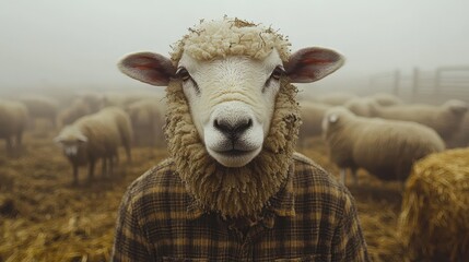 Sheep in Disguise A Foggy Field Portrait