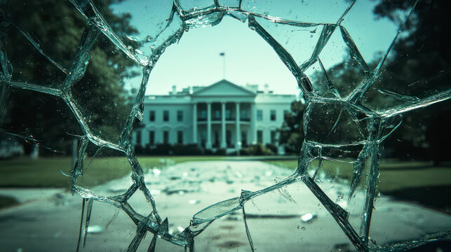 The White House seen through shattered glass - pessimistic view on future of democracy