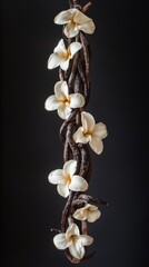 Beautiful White Flowers Entwined With Dark Vines Create a Stunning Natural Decoration Against a Black Background