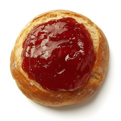 Obraz premium Freshly Baked Bread Roll with Sweet Berry Jam on White Background