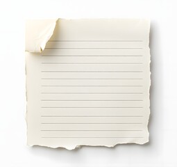 Obraz premium Blank lined paper note with torn corner on plain white background