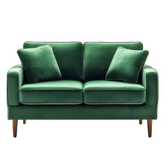 Naklejka premium Elegant Green Velvet Loveseat Modern Furniture Home Decor, isolated on transparent background