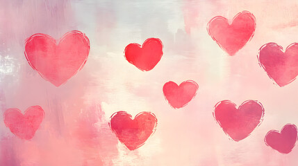 pattern vector background with pink and red hearts on a soft pastel canvas