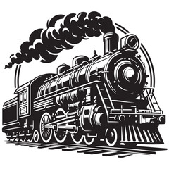 Silhouette Classic Of Vintage Steam Train Locomotive Vector In White Background 3
