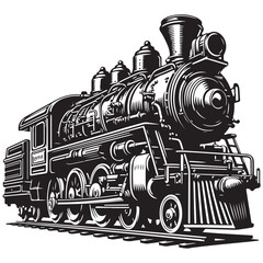 Silhouette Classic Of Vintage Steam Train Locomotive Vector In White Background 8