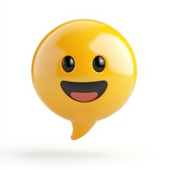 Fototapeta premium 3d Render of Glossy Yellow Smiley Face Emoticon Speech Bubble