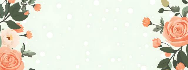 Filled with delicate flowers, a light green background with a white rectangular frame and border in the center of an empty space
