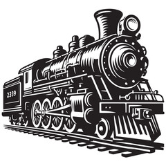 Silhouette Classic Of Vintage Steam Train Locomotive Vector In White Background 13