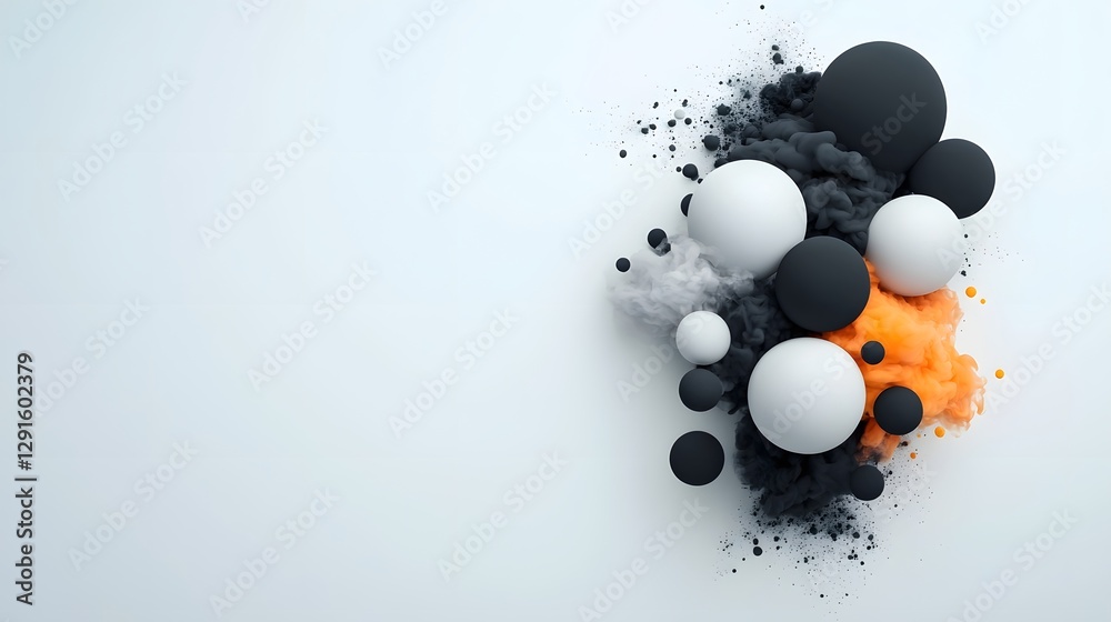 Poster gradient monochrome fade with abstract ink drops and minimal elements