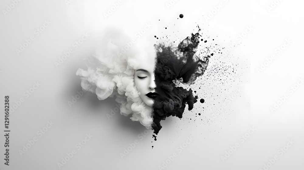 Poster gradient monochrome fade with abstract ink drops creates a captivating and minimal design the image 