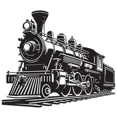 Silhouette Classic Of Vintage Steam Train Locomotive Vector In White Background 30
