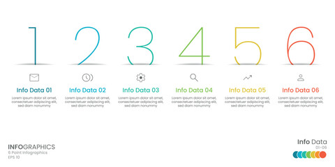 Business minimal Infographics template. 6 steps timeline with options and marketing icons .Vector linear infographic with six connected elements. Design can be used for presentation.