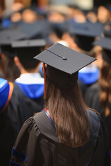 Graduates gather for ceremony in academic regalia. Generative AI