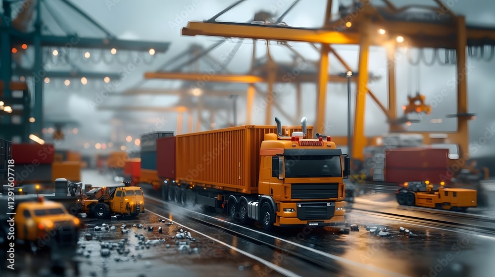Poster hyper automated port terminal with massive cranes gantries and autonomous trucks optimizing containe