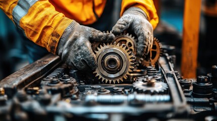 Mechanic's Hands Repairing Industrial Machinery Close-Up