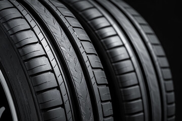 Tire texture showcasing intricate details on a black background. Generative AI