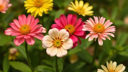 Obraz premium Vibrant Close-Up of Colorful Zinnia Flowers in a Garden
