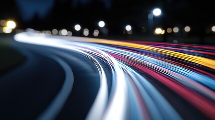 Fototapeta premium Night city street lights trails, blurred motion, urban landscape, use for background, technology