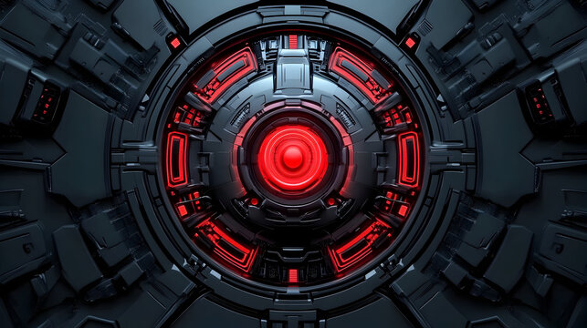 technology vector background with sleek metallic structures and red energy cores 