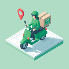 vector delivery service person riding bike with parcel packages
