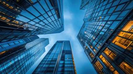 Stunning Low Angle View of Modern Skyscrapers Reaching for the Sky