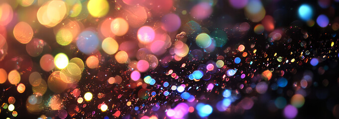 Naklejka premium Abstract bokeh background with vibrant rainbow light refraction. Prism glow, colorful lens flare, ethereal colorful sparkles create a futuristic, cyber and cosmic atmosphere. Generative ai