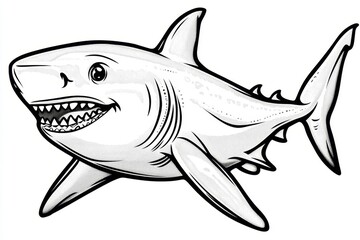 Fototapeta premium A simple line drawing of a shark, in a stippling style, as clip art for stickers, on a white background