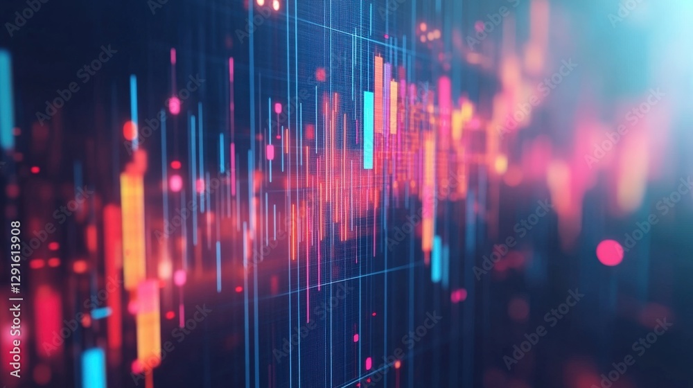Poster abstract digital data visualization with vibrant colors and glowing lines representing information f