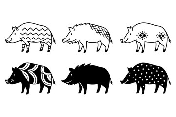 set of Boar silhouette vector illustration