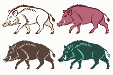 set of Boar silhouette vector illustration