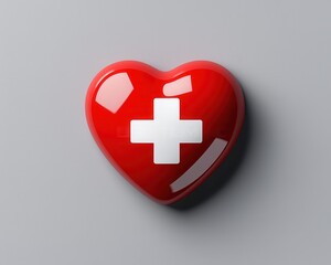 Obraz premium A vibrant red heart symbol featuring a white cross, representing health and care.