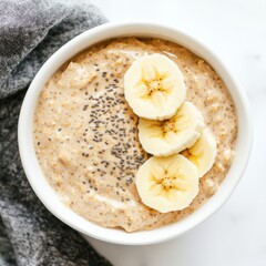 High-Resolution Overnight Oats with Banana and Chia Seeds