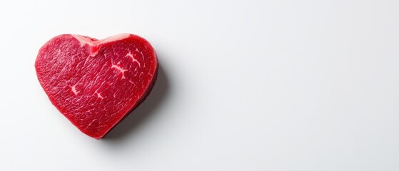A vibrant red heart-shaped piece of meat on a clean white background.