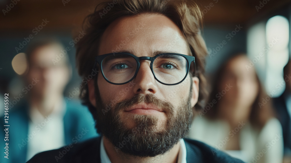 Canvas Prints Portrait of a confident businessman wearing eyeglasses and looking at audience during a business meeting