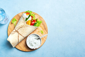 Greek chicken souvlaki or gyro wrap