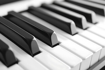 Close-up view of piano keys showcasing their polished surfaces and intricate design in a music studio